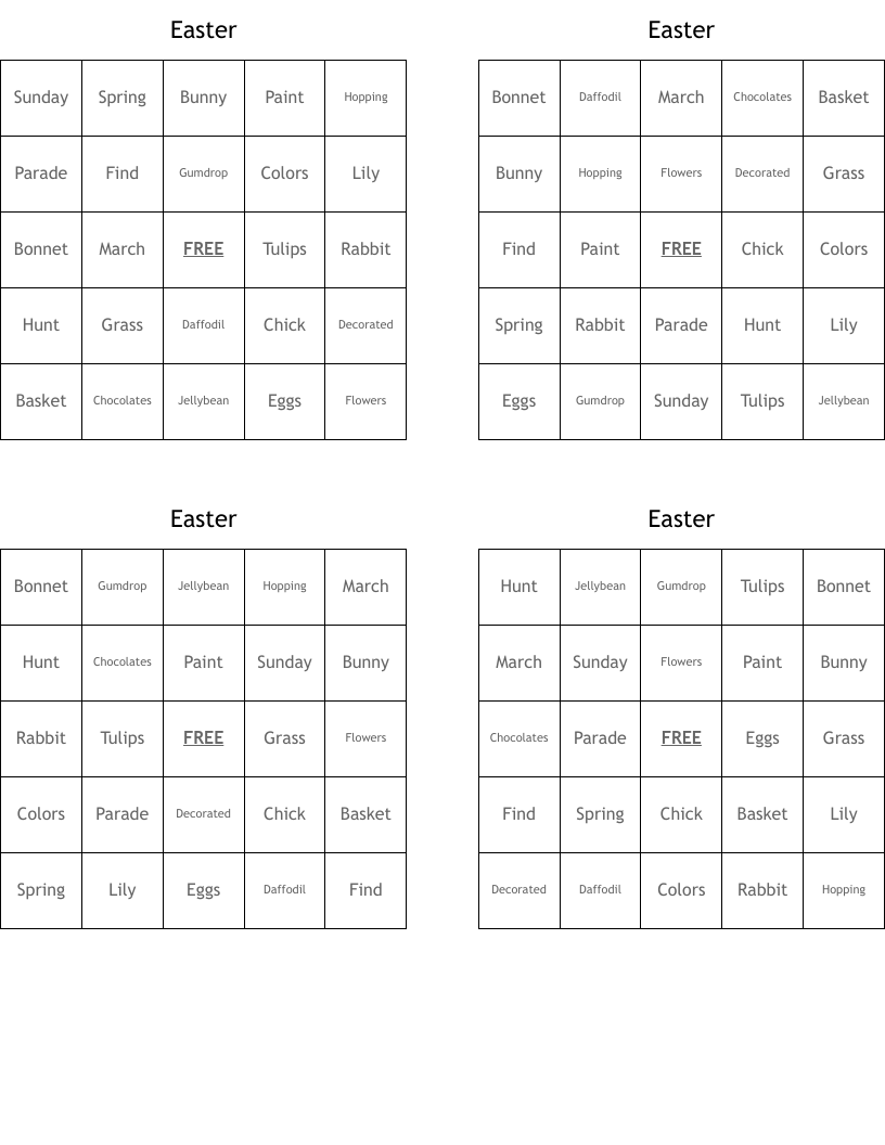 Easter Bingo Cards