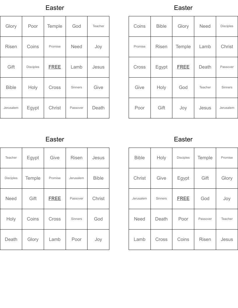 Easter Bingo Cards