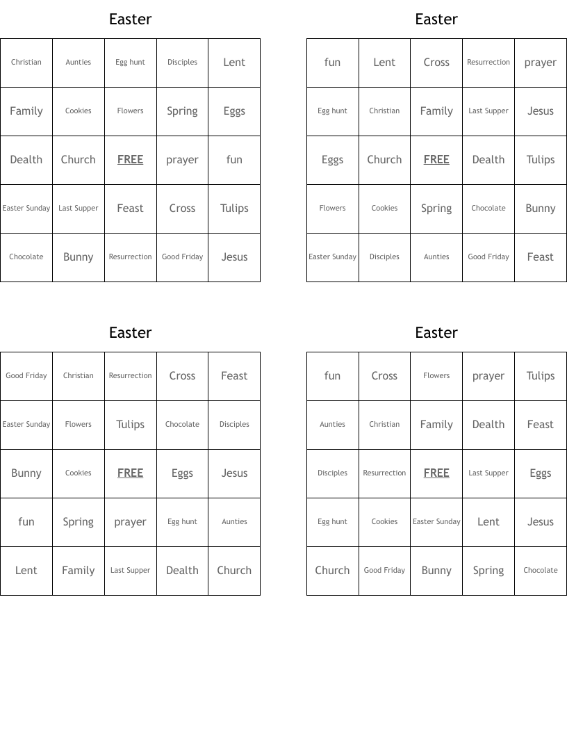 Easter Bingo Cards