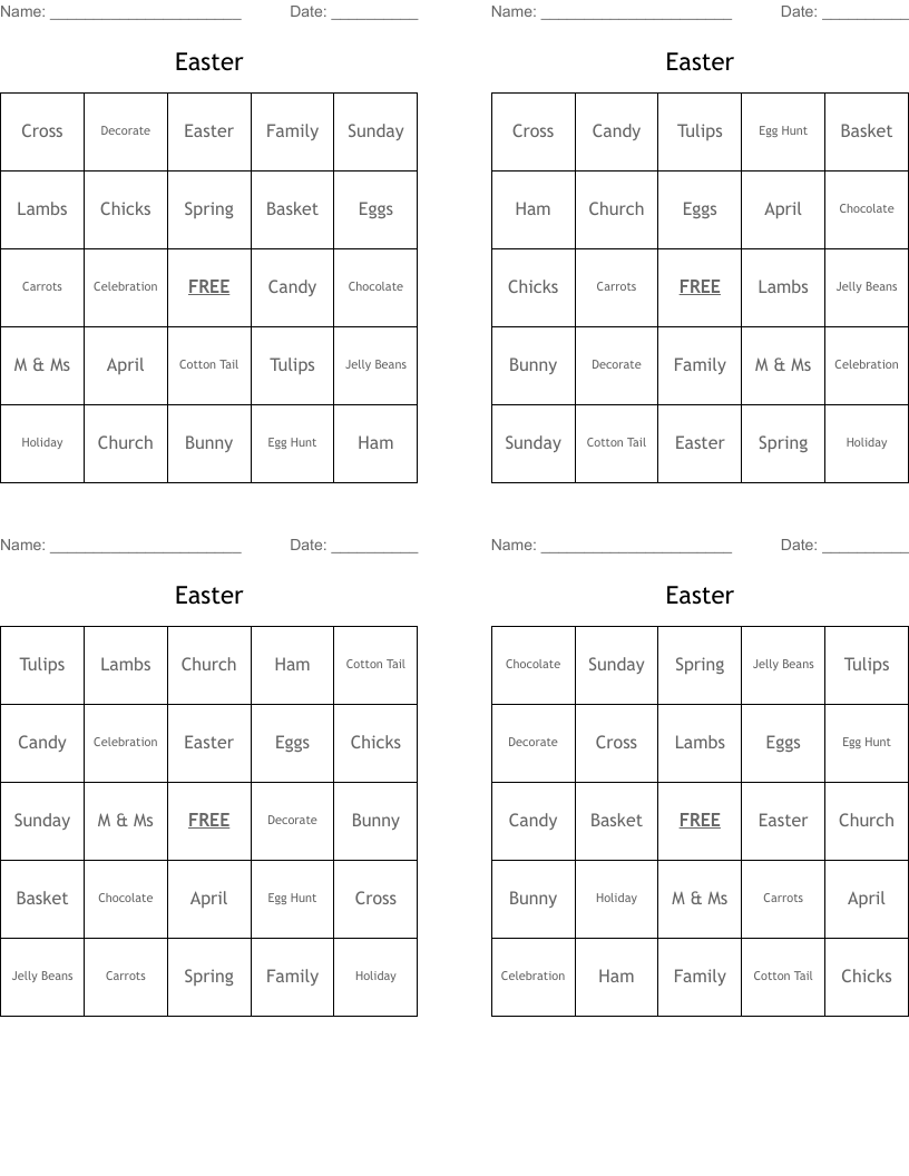 Easter Bingo Cards