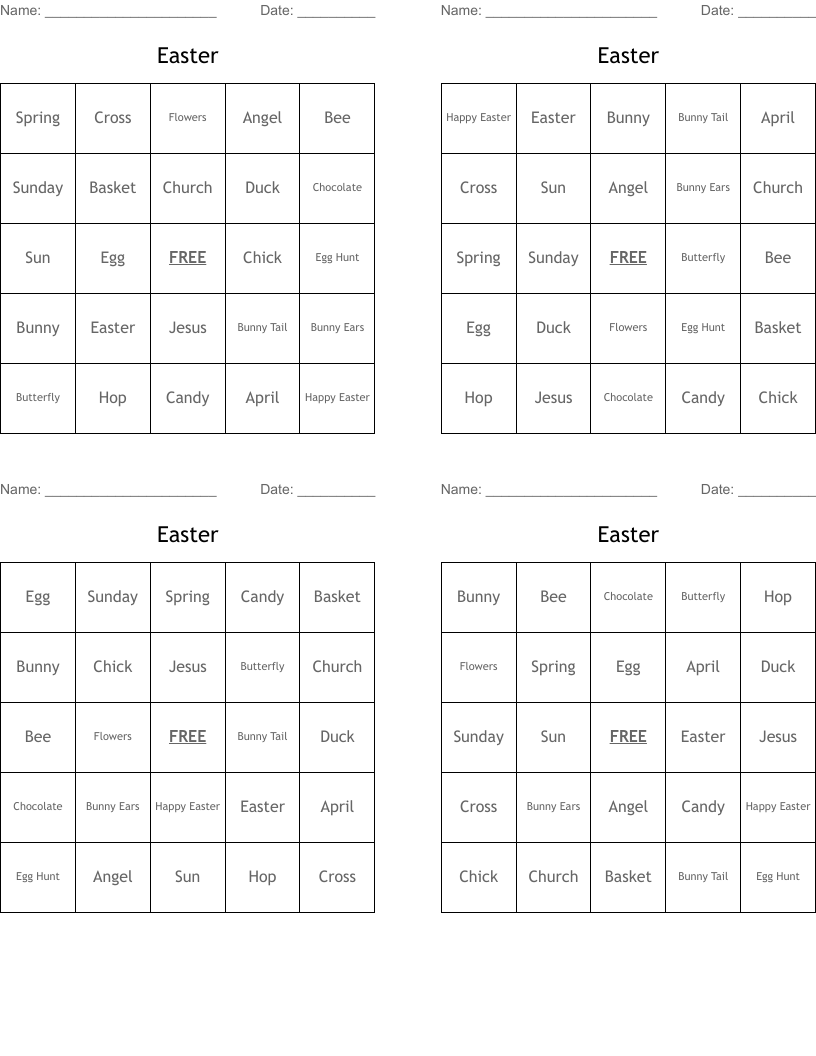 Easter Bingo Cards