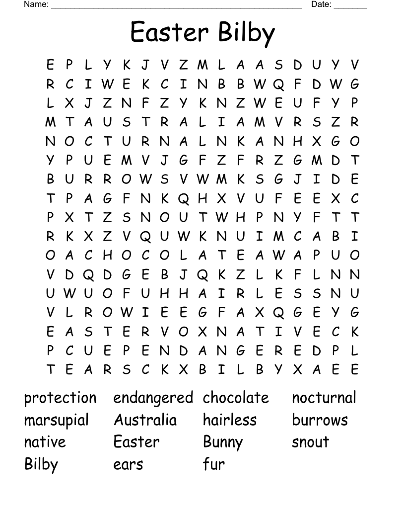 Easter Bilby Word Search