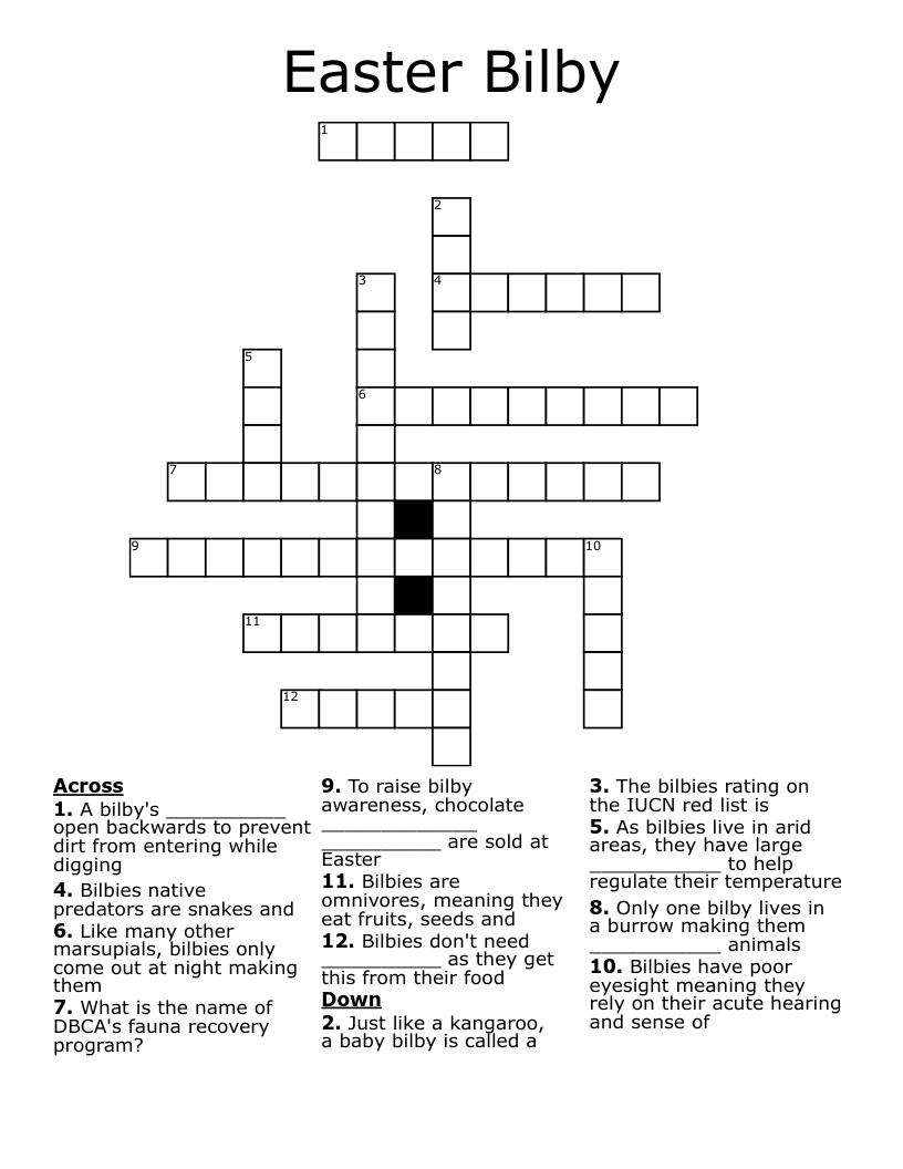 Easter Bilby  Crossword