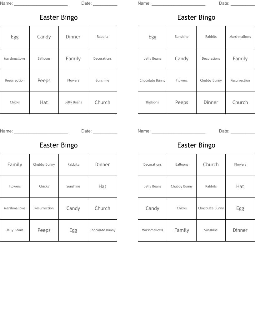 Easter Bingo