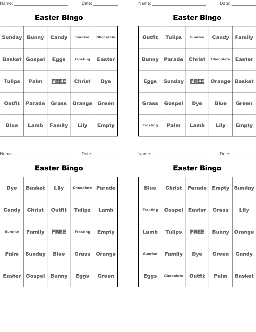 Easter Bingo