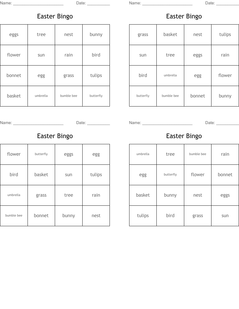 Easter Bingo