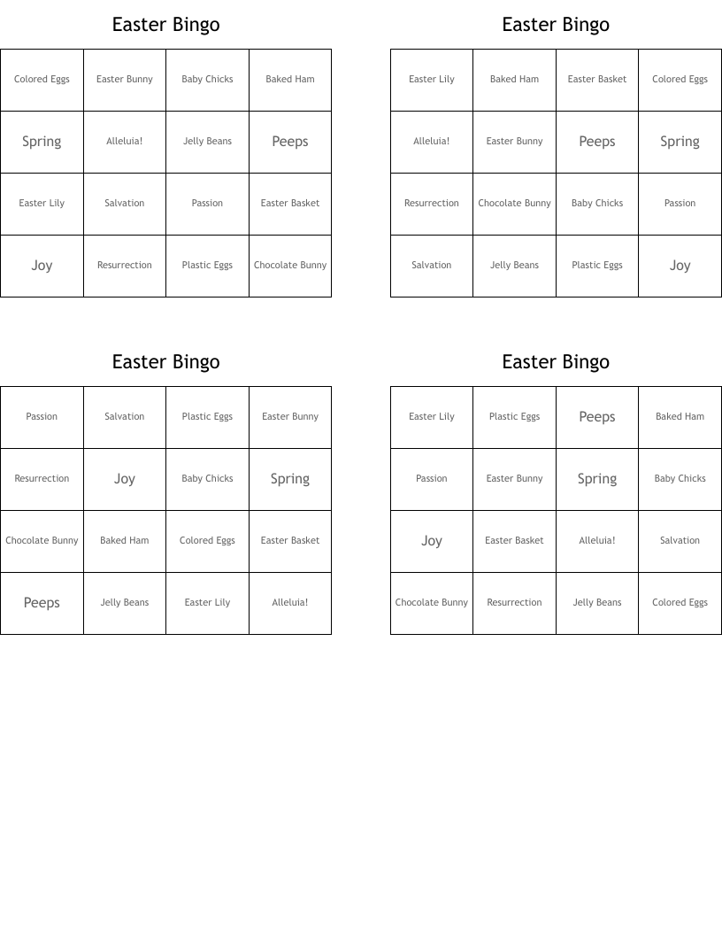 Easter Bingo