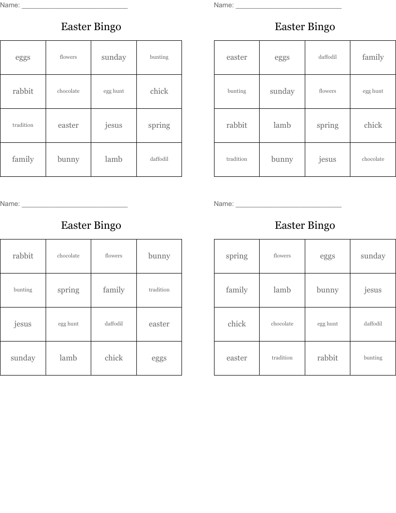 Easter Bingo
