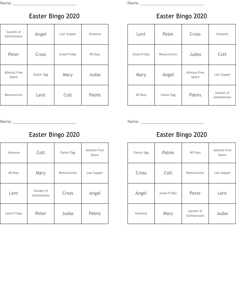 Easter Bingo 2020