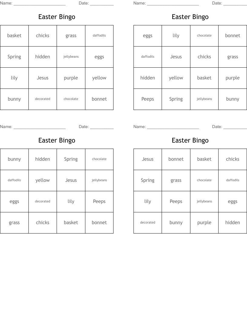 Easter Bingo