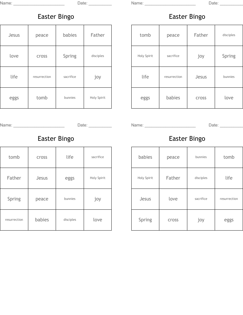 Easter Bingo
