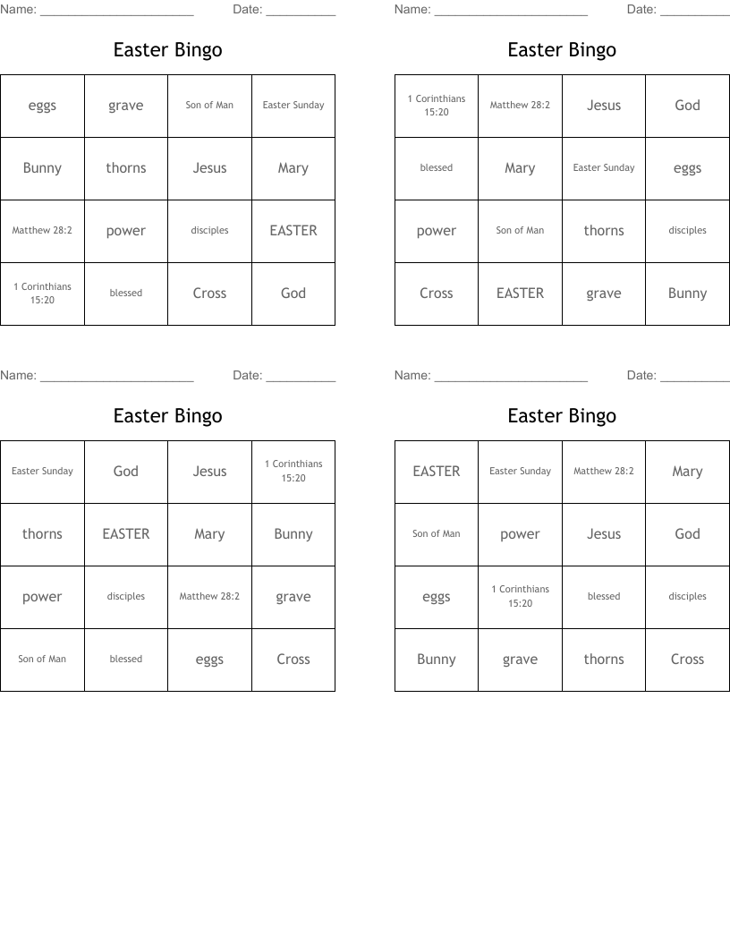 Easter Bingo
