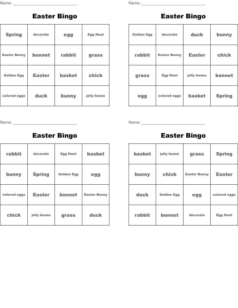 Easter Bingo