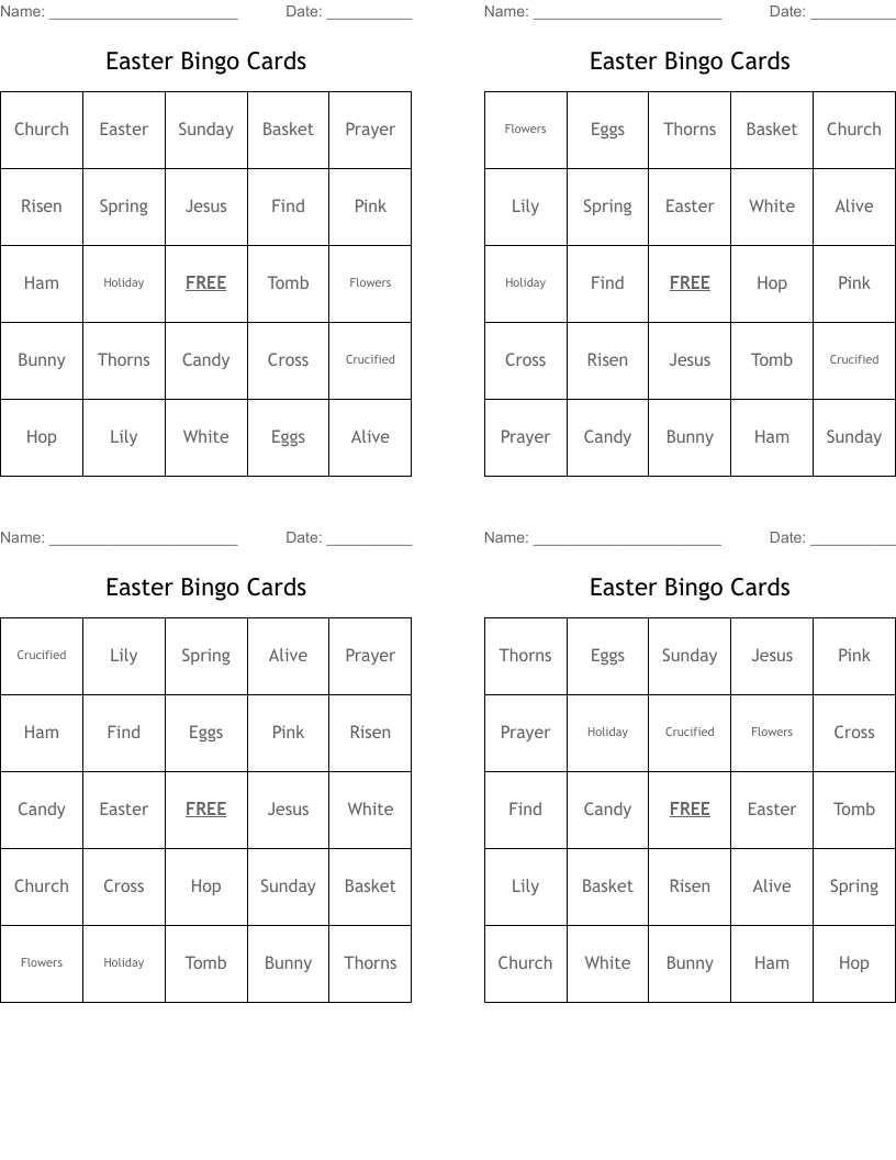 Easter Bingo Cards