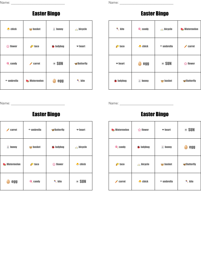 Easter Bingo 