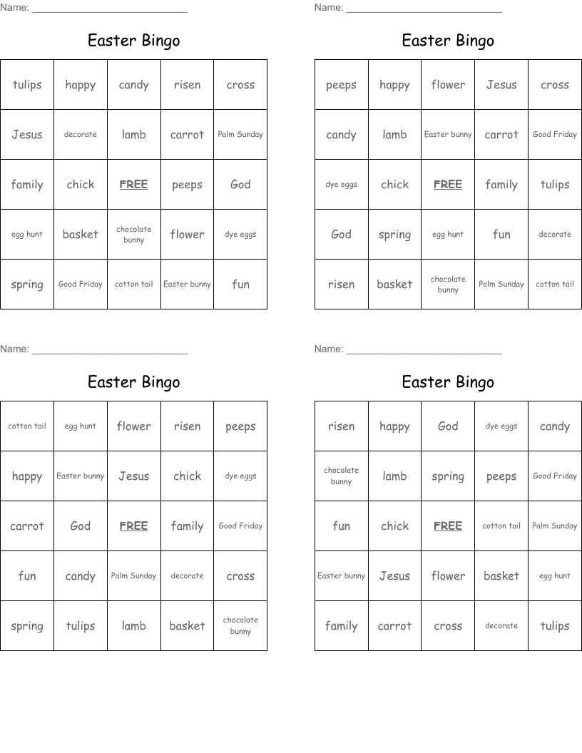 Easter Bingo 