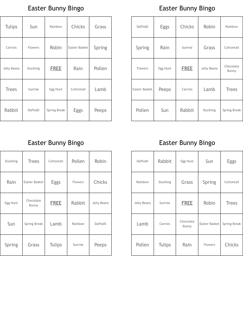 Easter Bunny Bingo