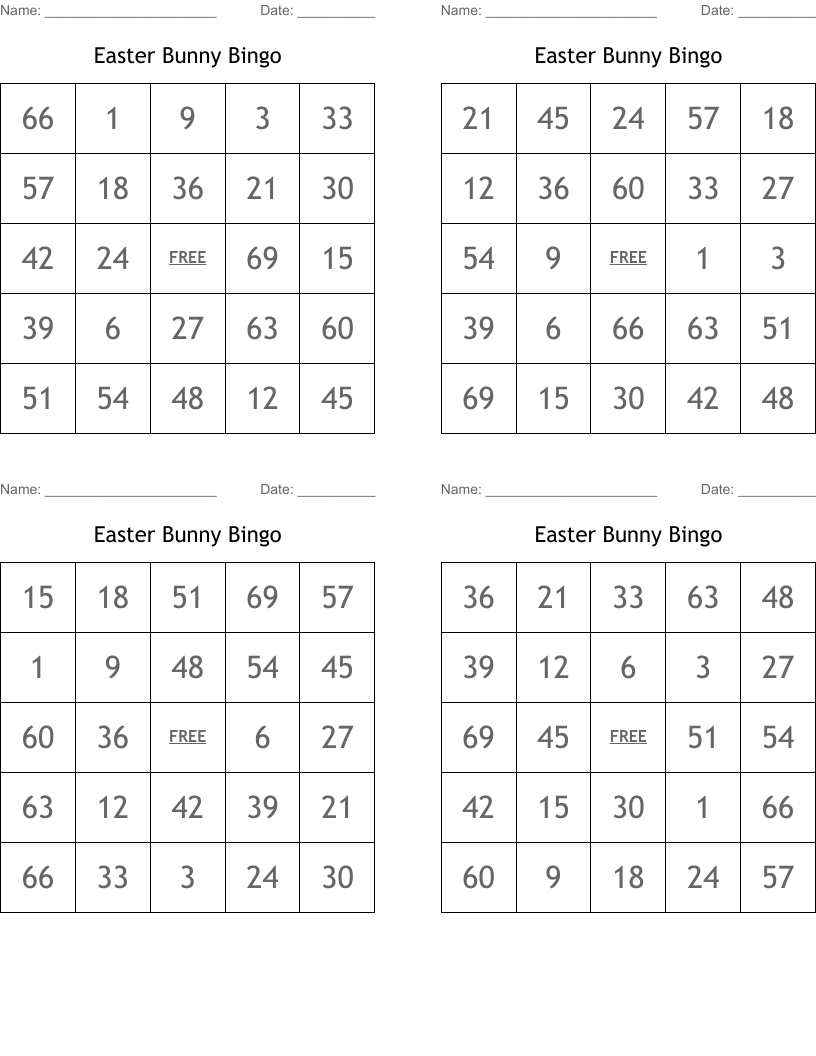 Easter Bunny Bingo