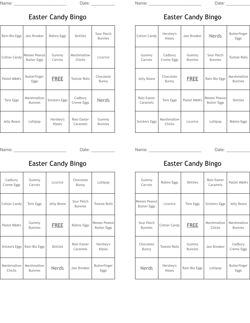 Easter Candy Bingo