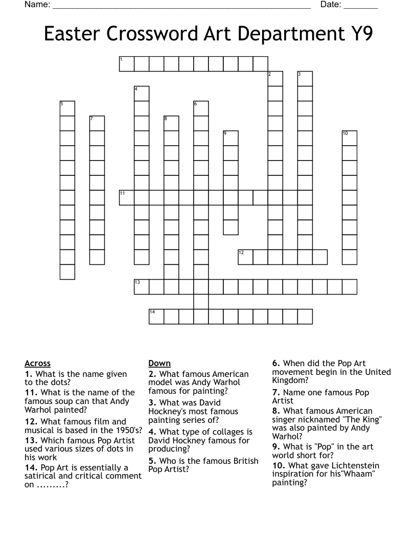 Easter Crossword Art Department Y9