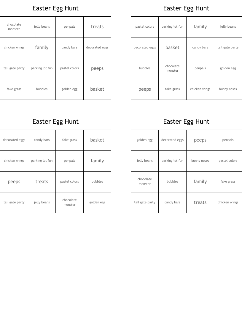 Easter Egg Hunt Bingo Cards