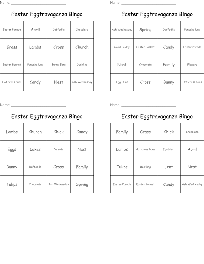 Easter Eggtravaganza Bingo