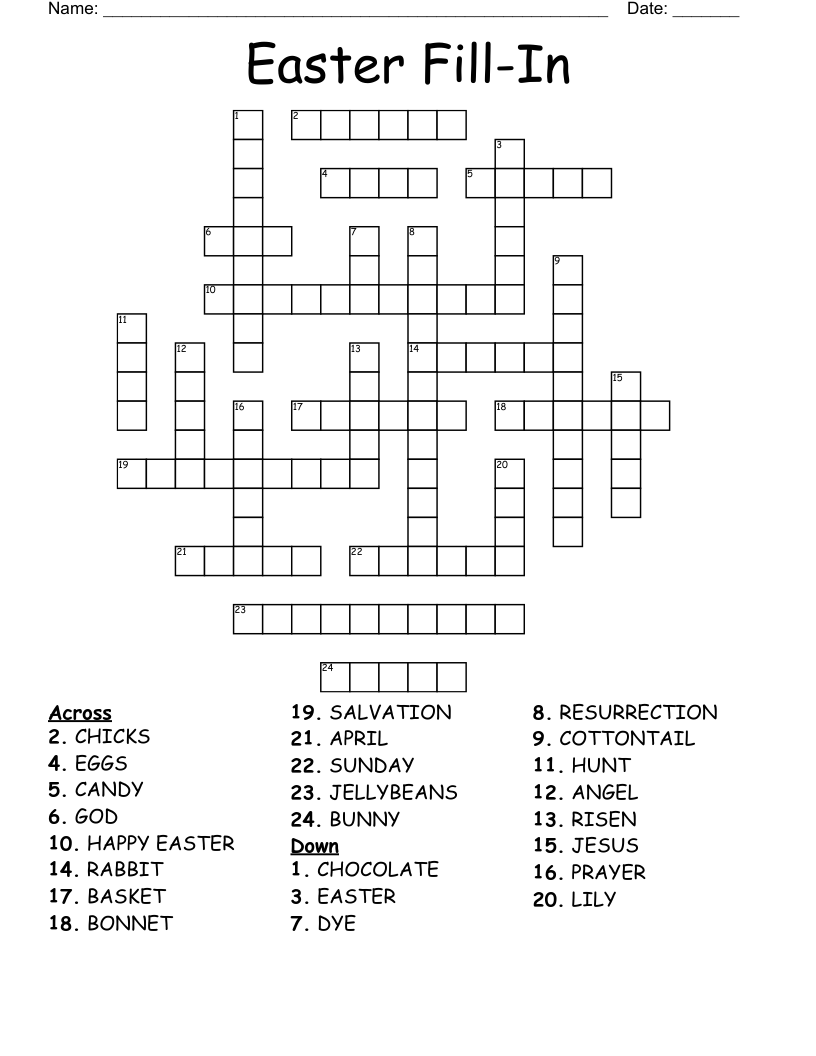 Easter Fill-In Crossword