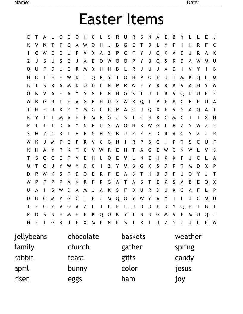 Easter Items Word Search