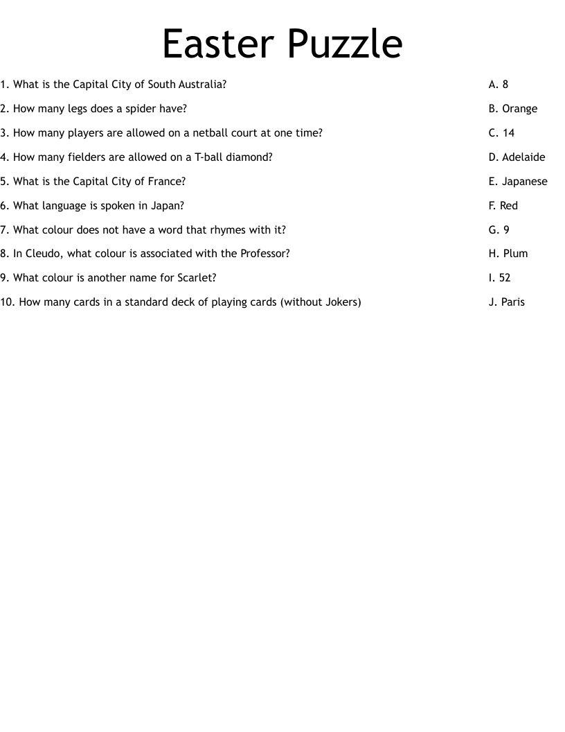 Easter Puzzle Worksheet