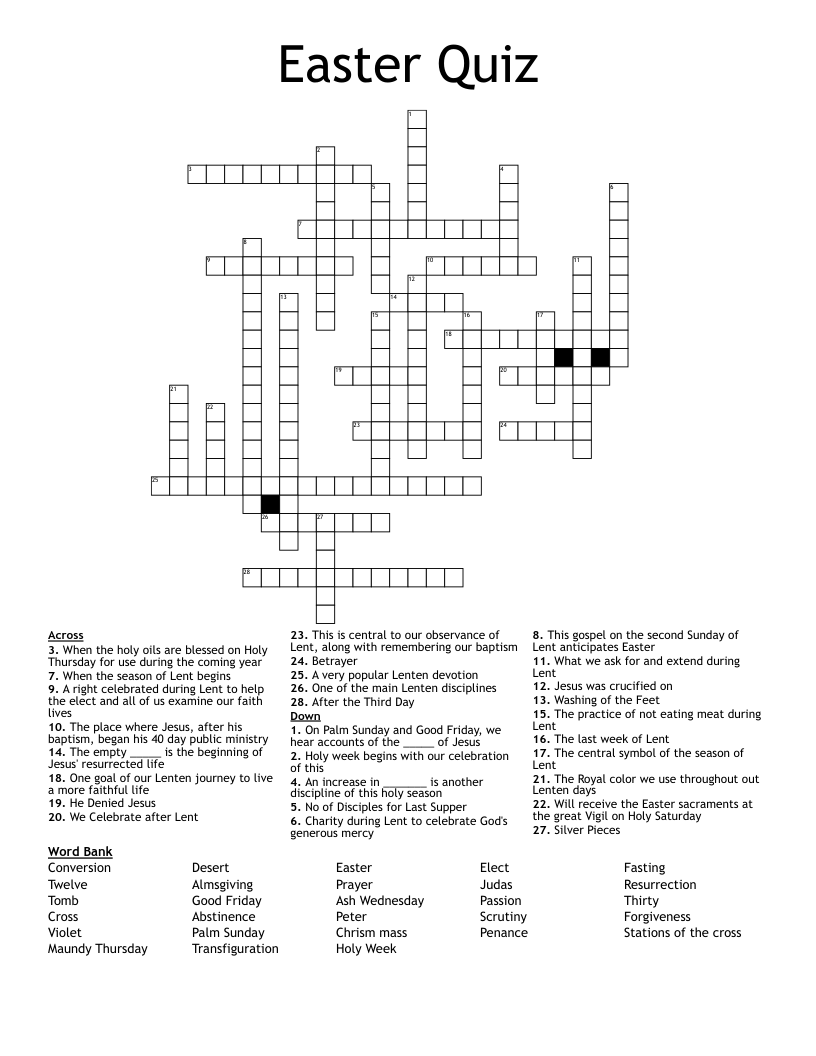 Easter Quiz Crossword