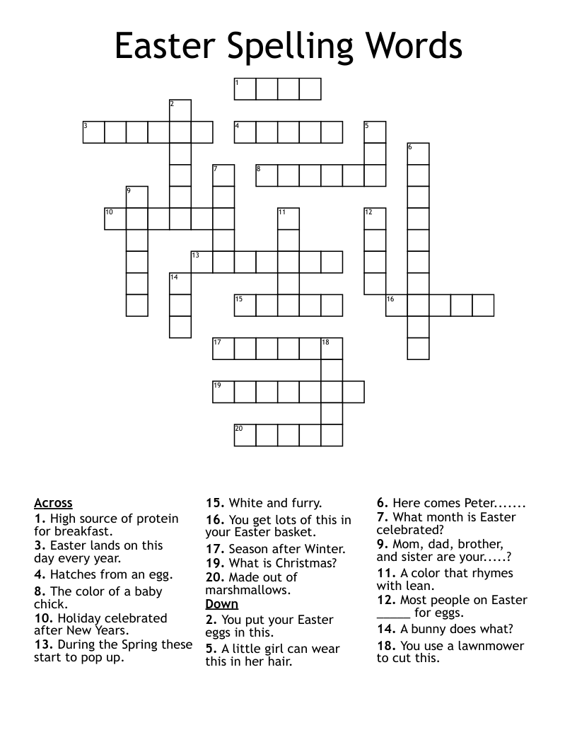 Easter Spelling Words Crossword