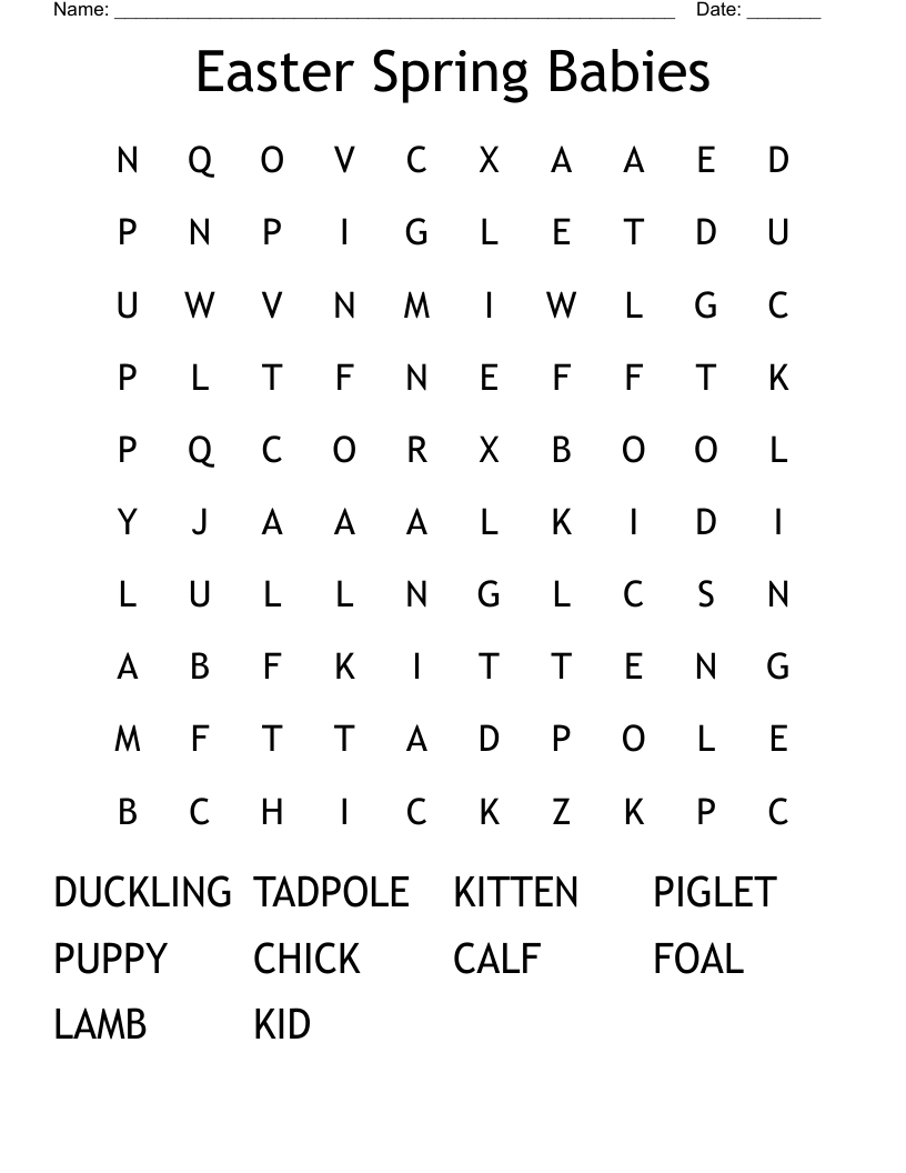 Easter Spring Babies Word Search