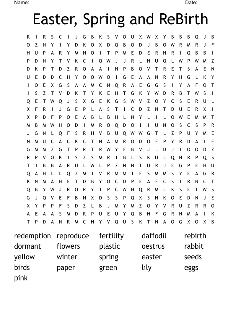 Easter, Spring and ReBirth Word Search