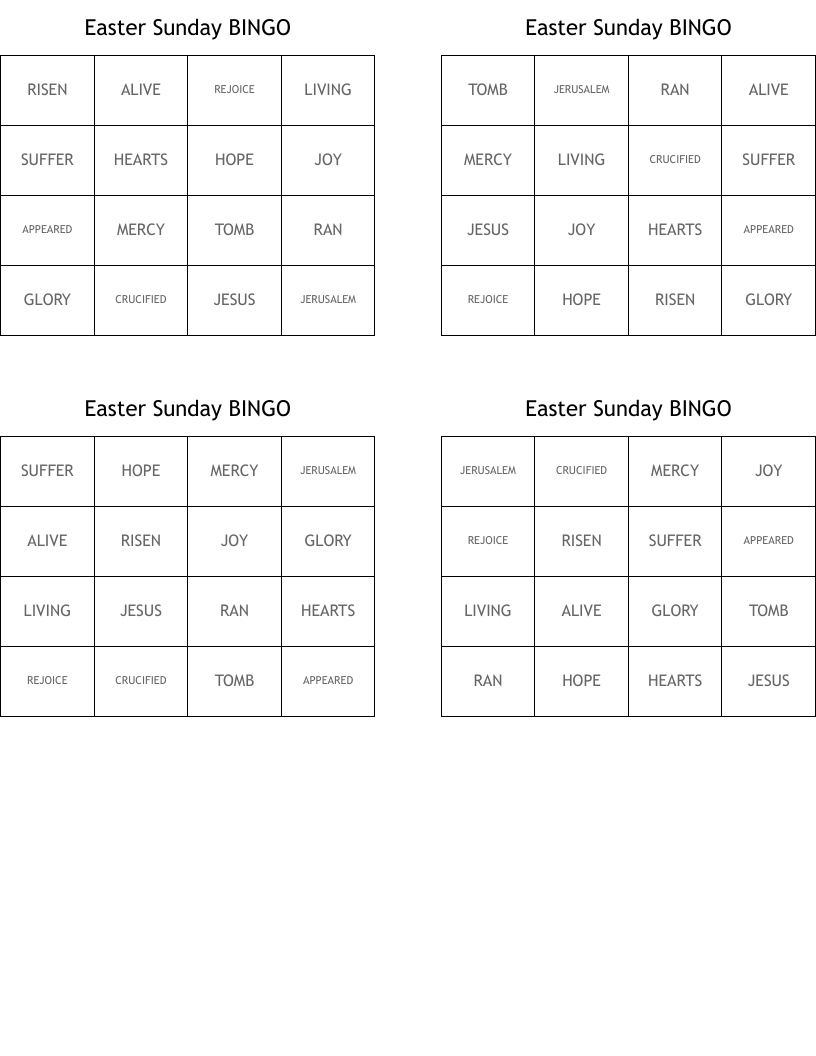 Easter Sunday BINGO
