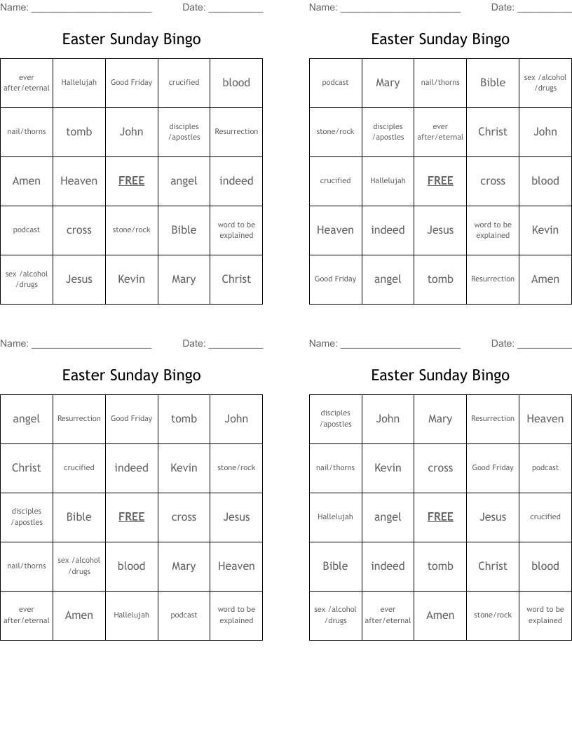 Easter Sunday Bingo