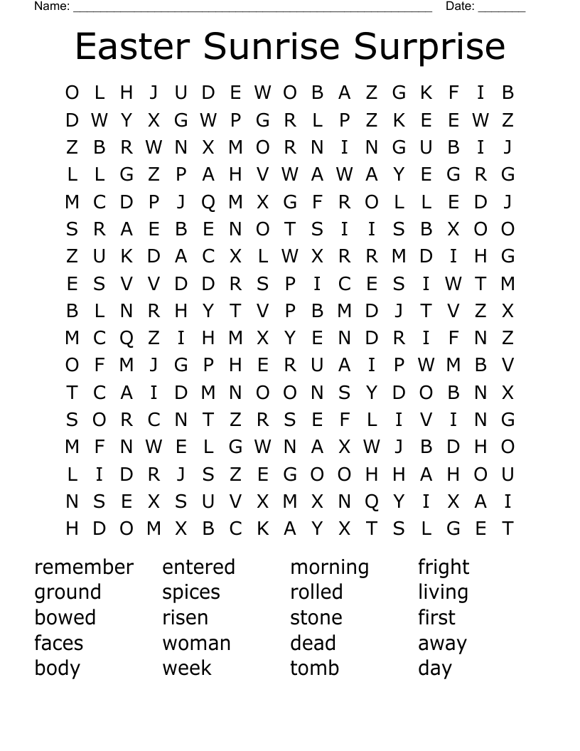 Easter Sunrise Surprise Word Search