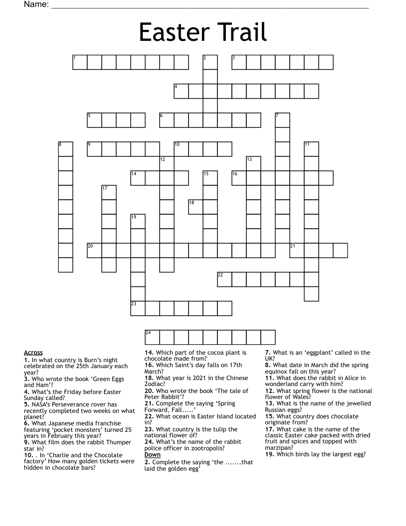 Easter Trail Crossword