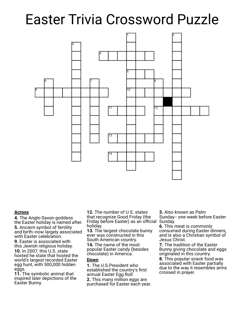 Easter Trivia Crossword Puzzle