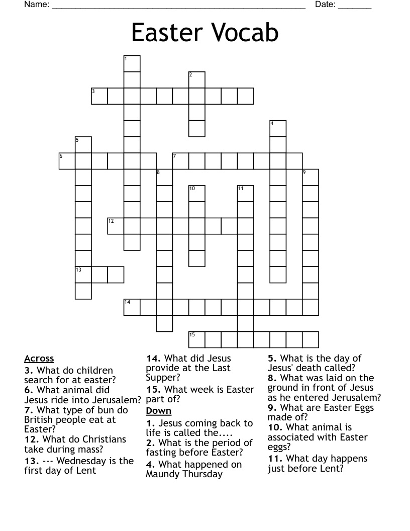 Easter Vocab Crossword
