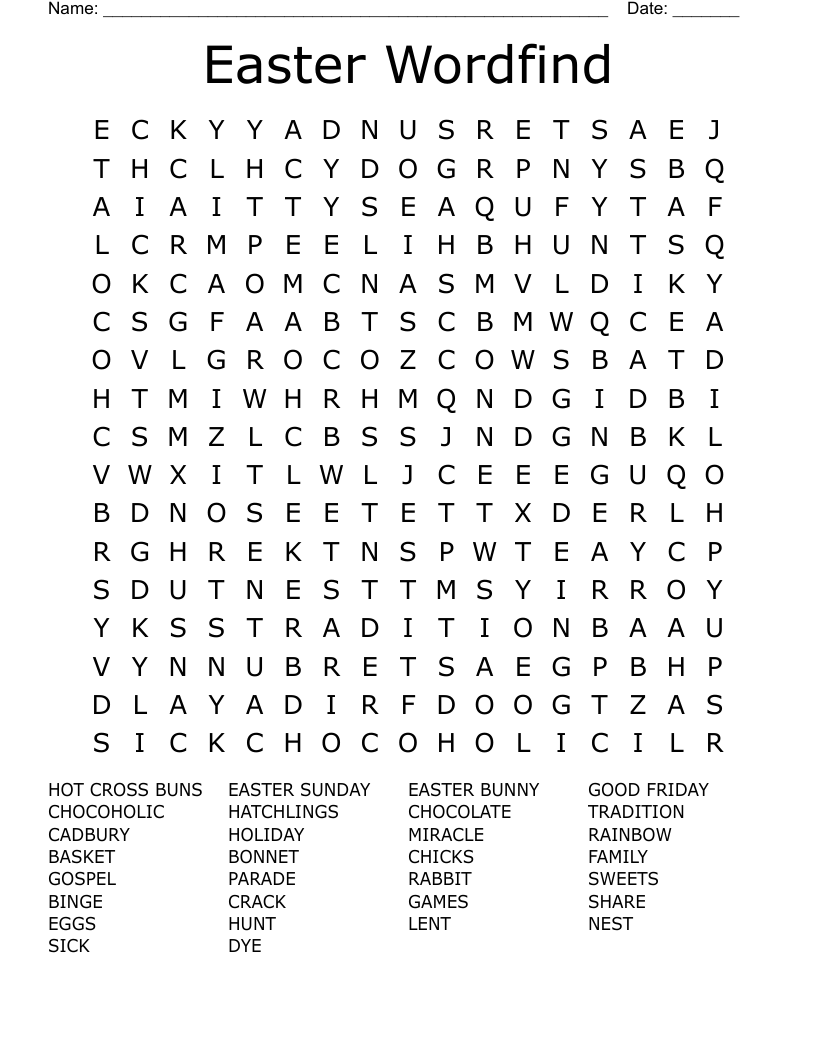 Easter Wordfind Word Search