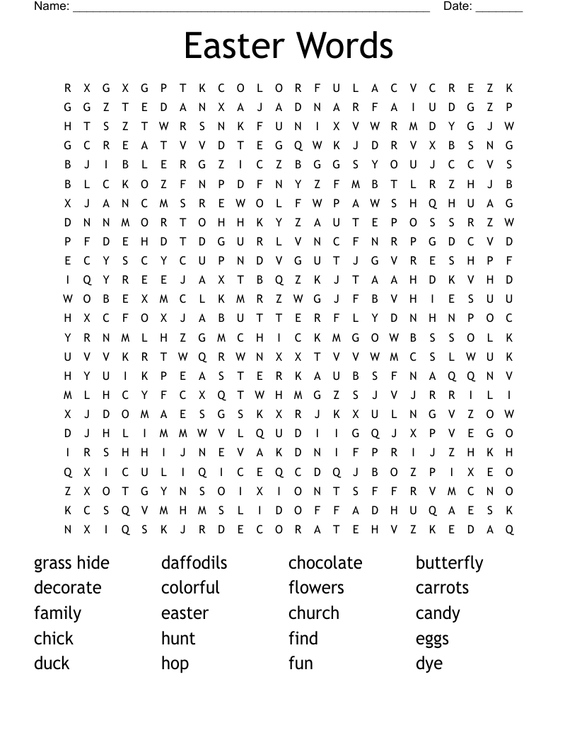 Easter Words Word Search