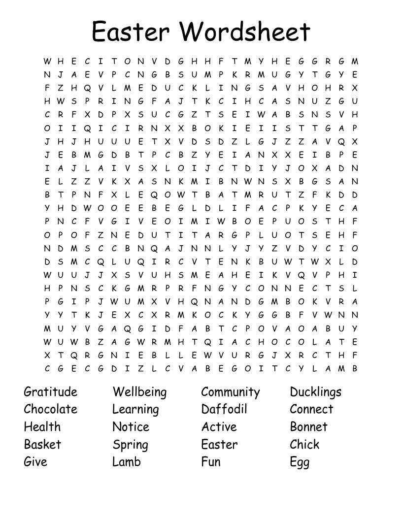 Easter Wordsheet Word Search