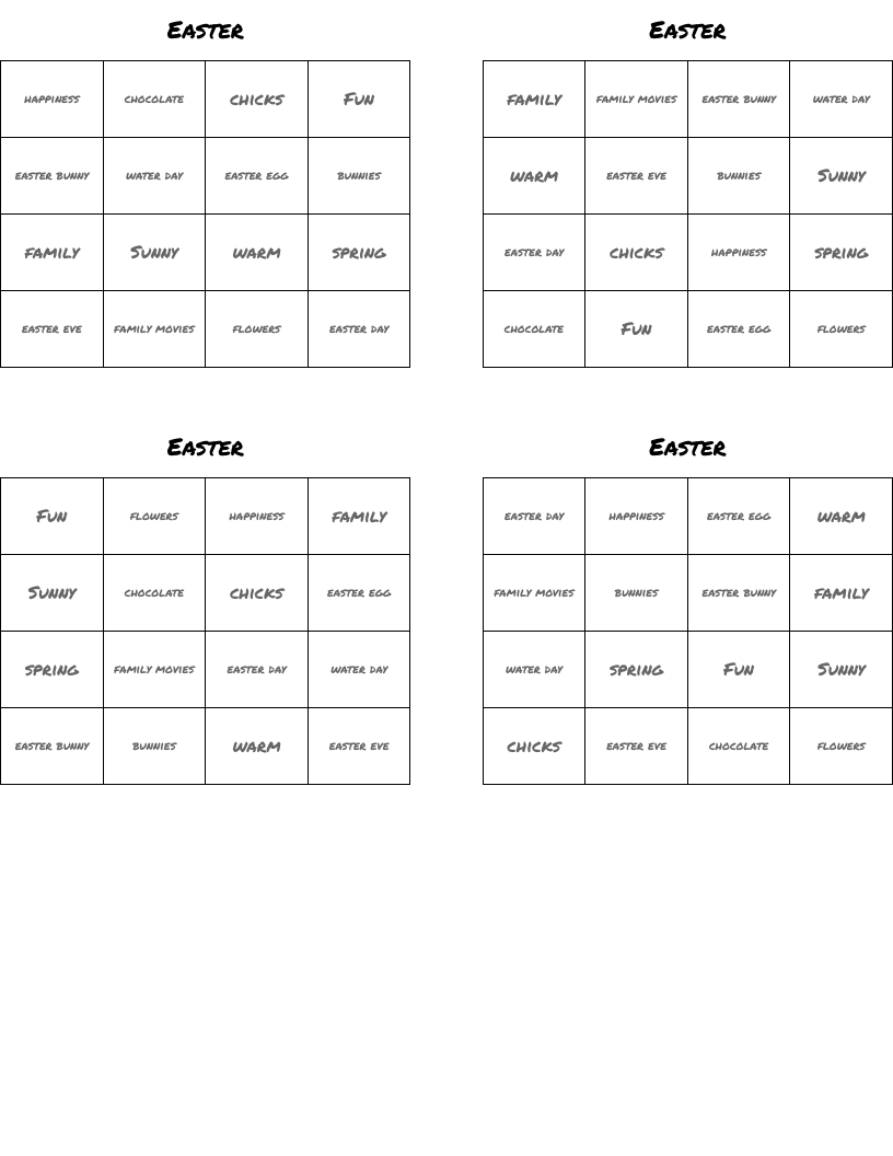 Easter  Bingo Cards
