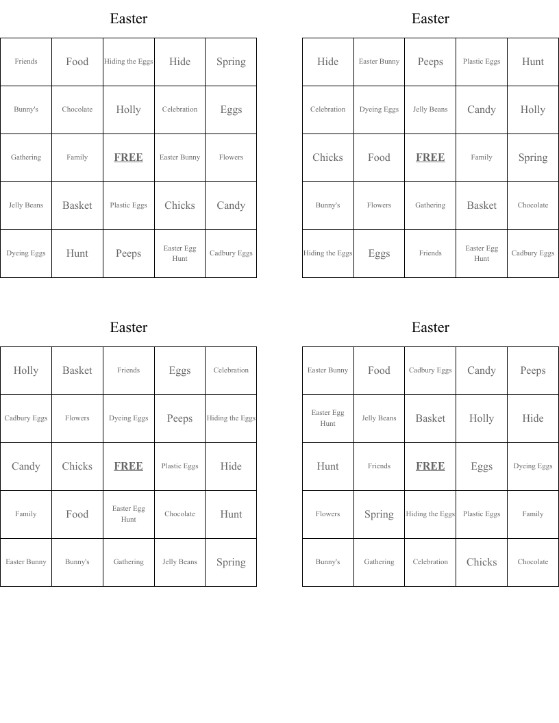 Easter  Bingo Cards