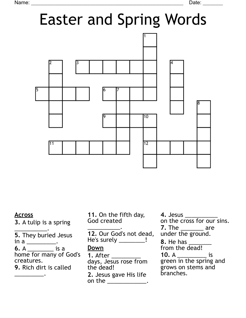 Easter and Spring Words Crossword