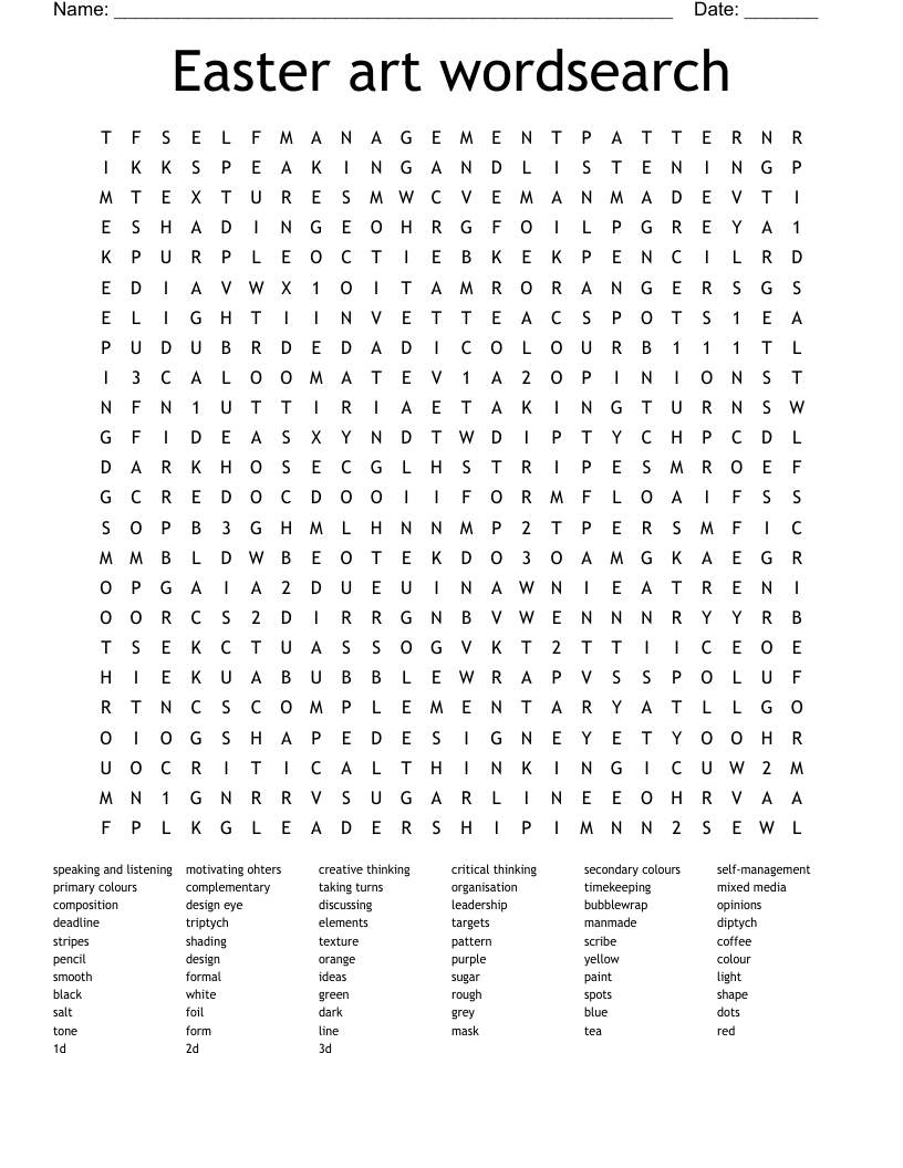 Easter art wordsearch