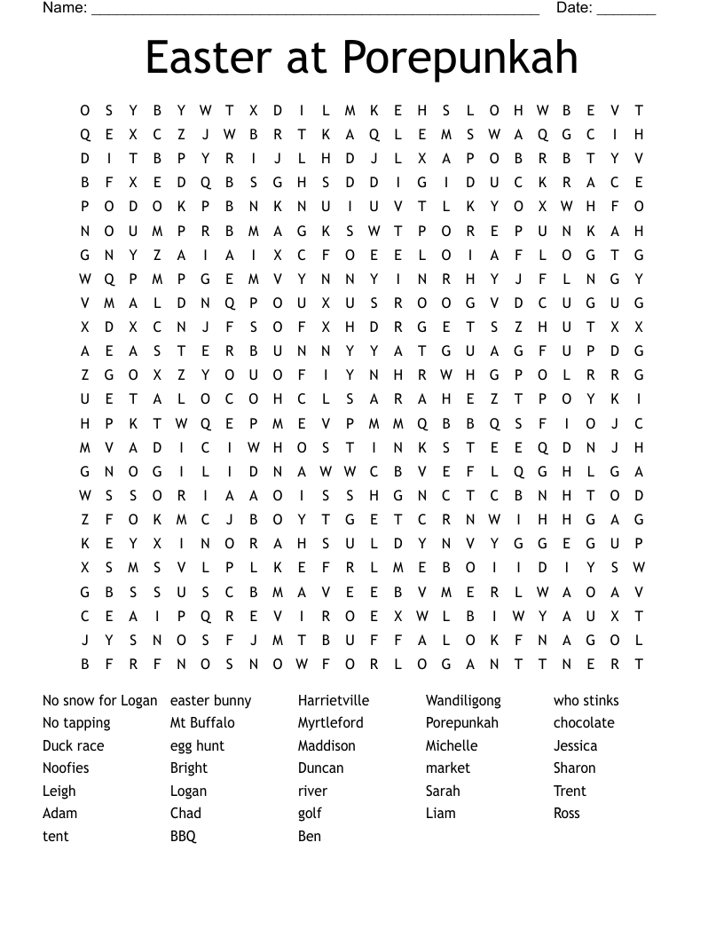 Easter at Porepunkah Word Search