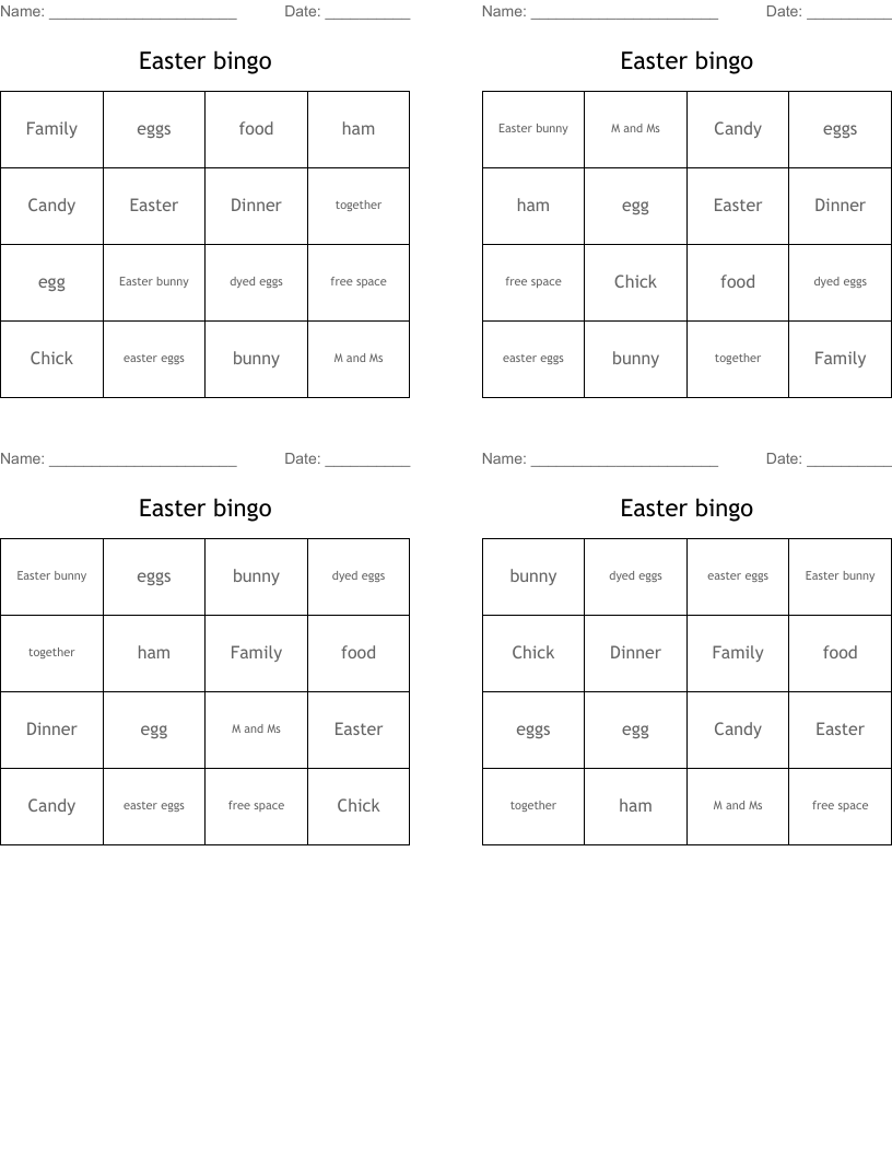 Easter bingo