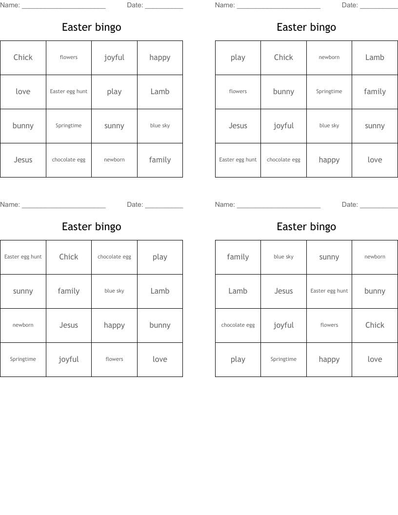 Easter bingo