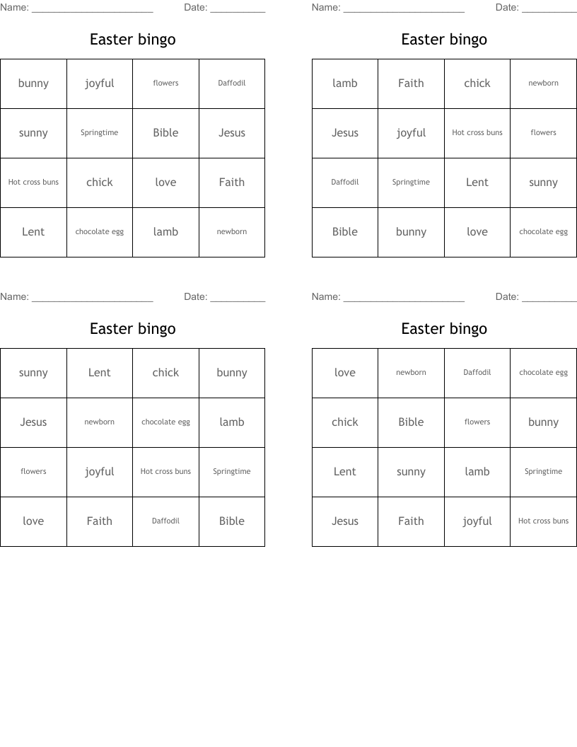 Easter bingo